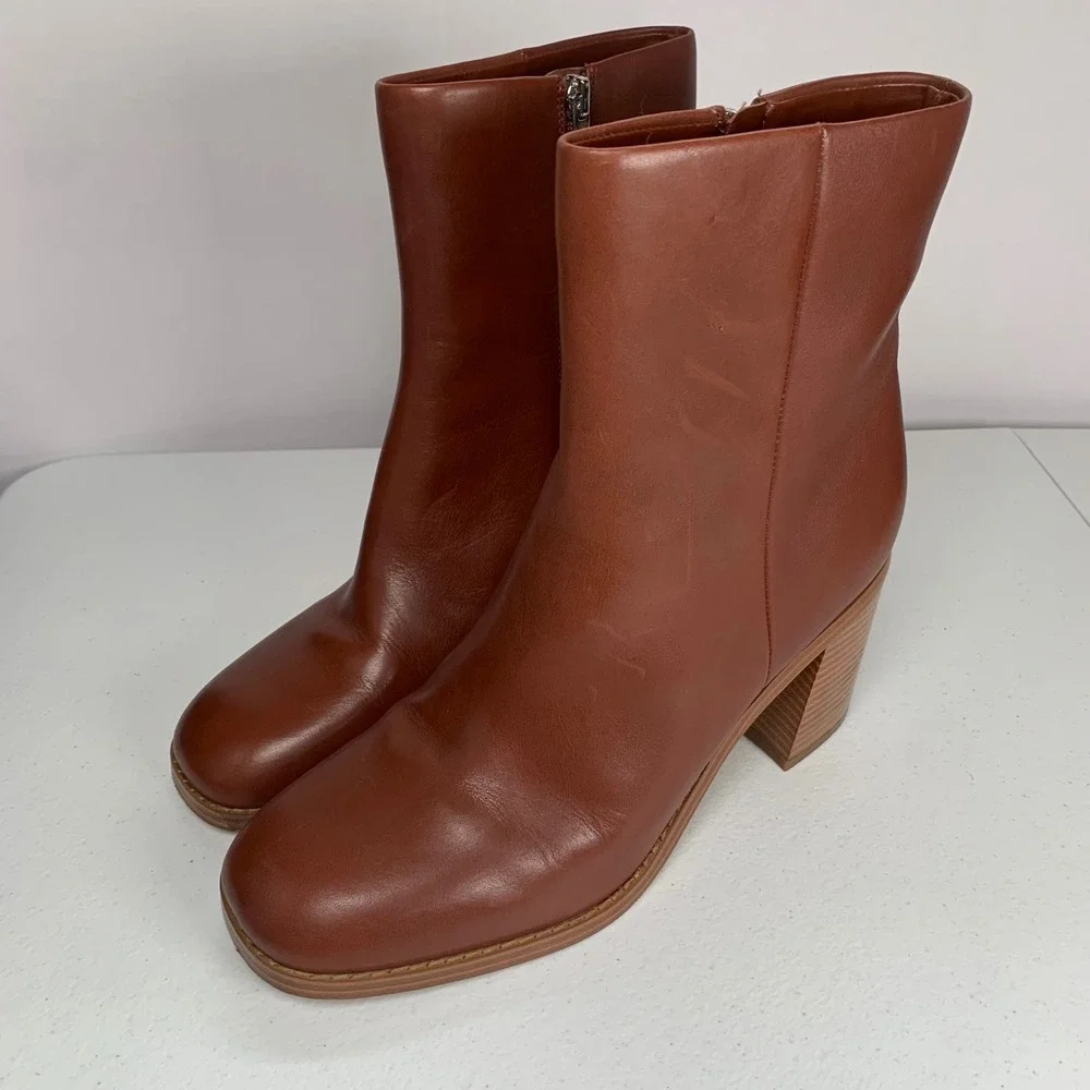 Marc Fisher Lysia Brown Leather Ankle Boots Size 11 - Picture 5 of 10